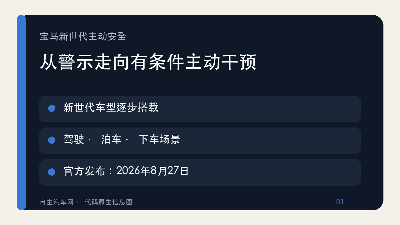 宝马新世代车型扩充主动安全标配：开门遇险可延迟解锁，集中计算平台提速