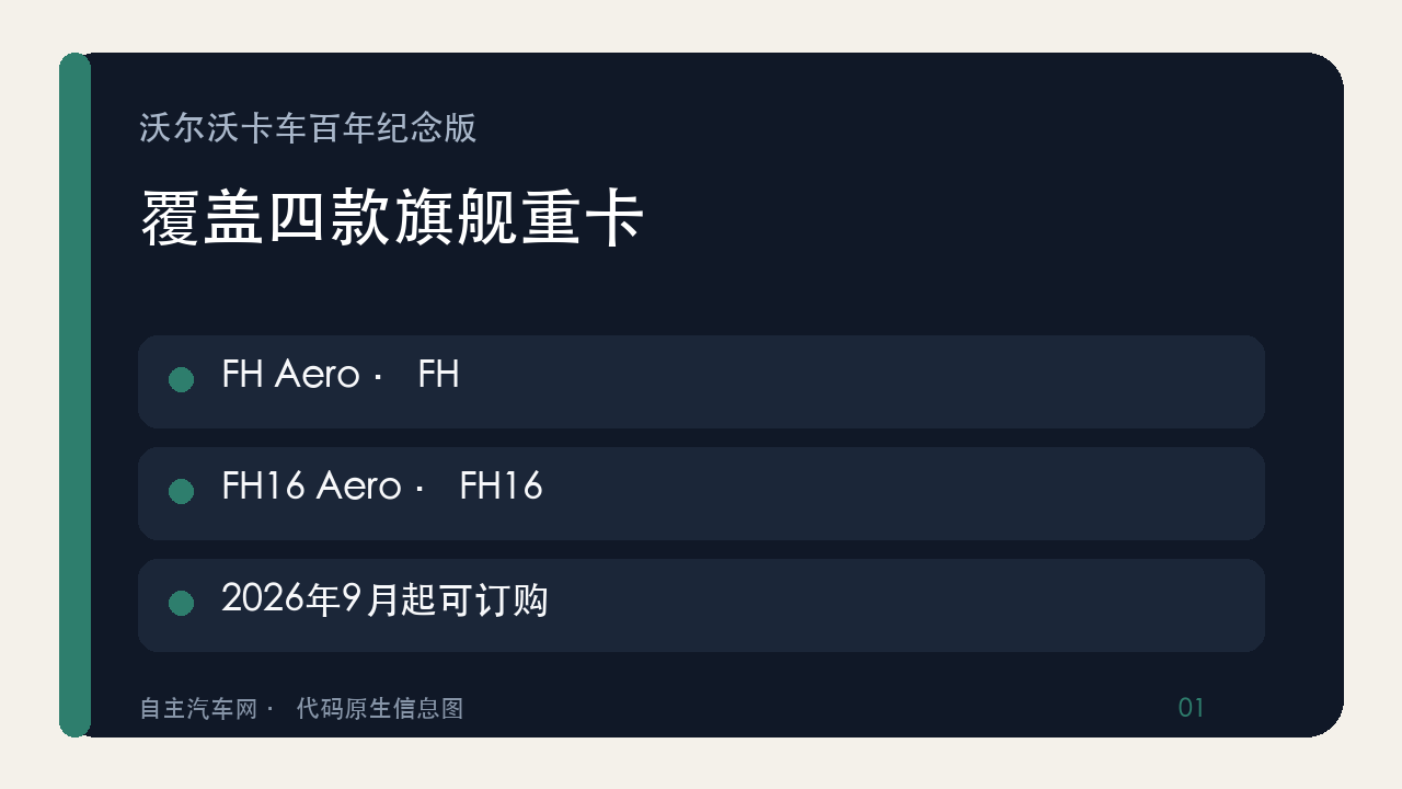 沃尔沃卡车推出百年纪念版：覆盖FH等四款旗舰车型，9月起开放订购